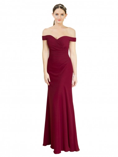 Off the Shoulder Long Chiffon Prom Dress with Pleats UK Clearance