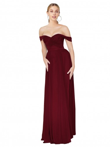 Shirred Sweetheat Neckline Off the Shoulder Long Chiffon Prom Dress UK Clearance