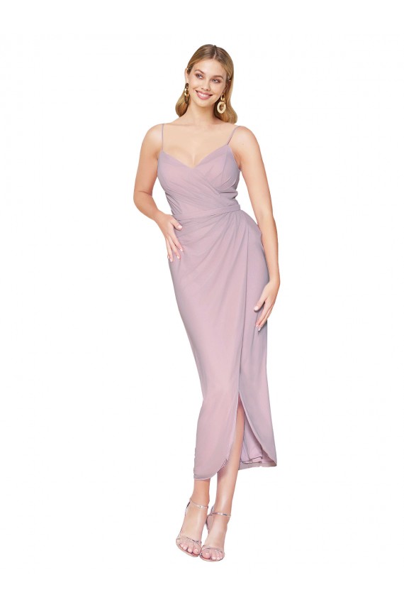 Short Knee Length Chiffon Wrap Cocktail Prom Dress / Homecoming Dress with Straps UK Clearance