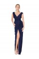 Draped V-Neck Long Chiffon Prom Dress with Front Slit UK Clearance