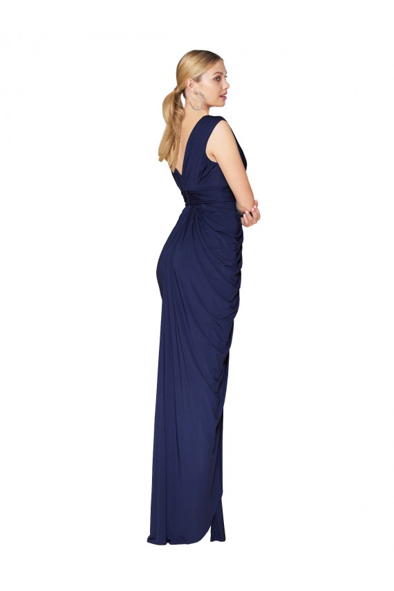 Draped V-Neck Long Chiffon Prom Dress with Front Slit UK Clearance