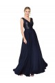 High Neck V-Neck Long Chiffon Prom Dress with Sequin Top UK Clearance