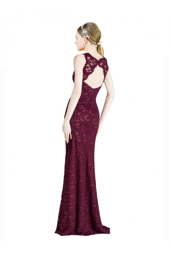 Long Lace Prom Dress with Peekaboo Bodice and Keyhole Back UK Clearance