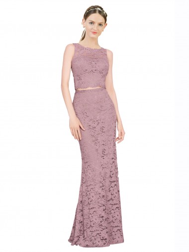 Sleeveless Crop Top High Neck Mermaid Lace Prom Dress UK Clearance