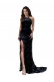 High Neckline Lace Open Back Prom Dress with High Slit UK Clearance
