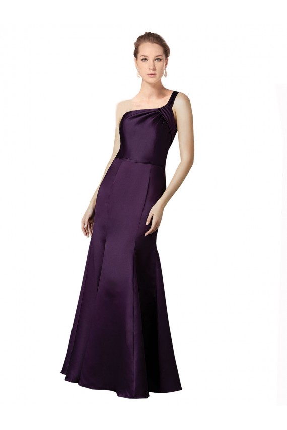 Long Ruched Neckline One Shoulder Satin Prom Dress UK Clearance