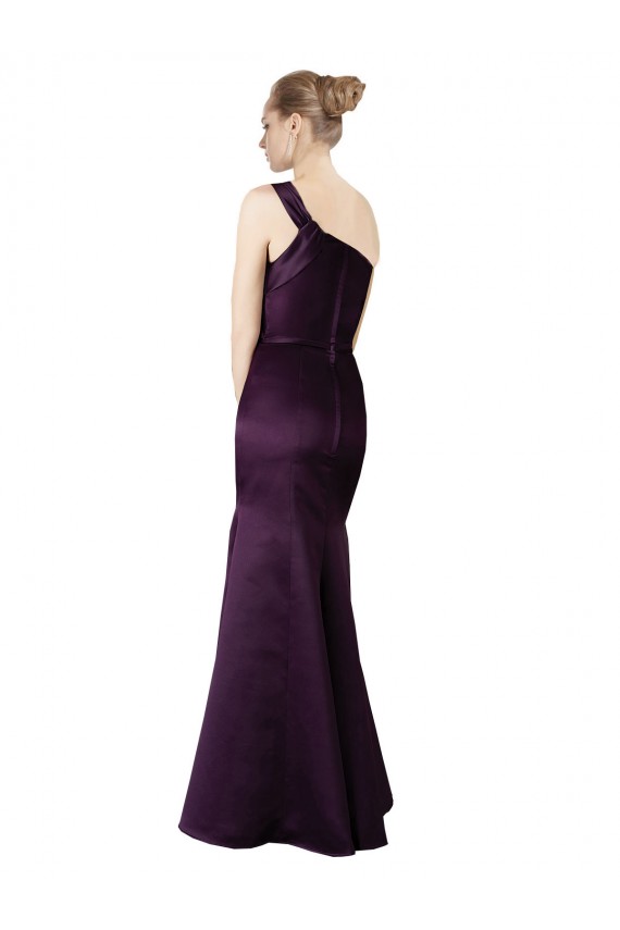 Long Ruched Neckline One Shoulder Satin Prom Dress UK Clearance