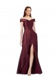 Long Off the Shoulder Satin Prom Dress with Thigh-high Slit UK Clearance