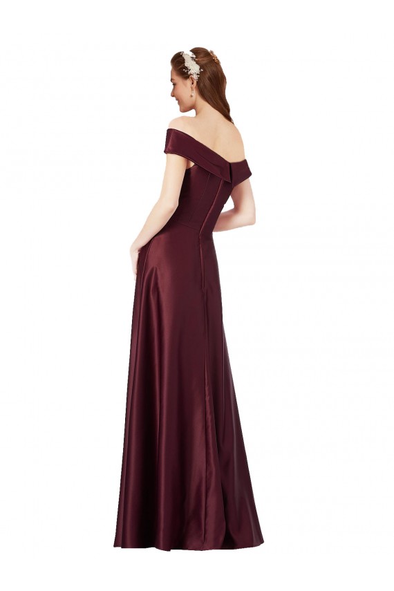 Long Off the Shoulder Satin Prom Dress with Thigh-high Slit UK Clearance