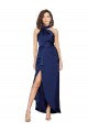 Full Length High Neck Wrap Silky Satin Prom Dress with Waist Tie UK Clearance
