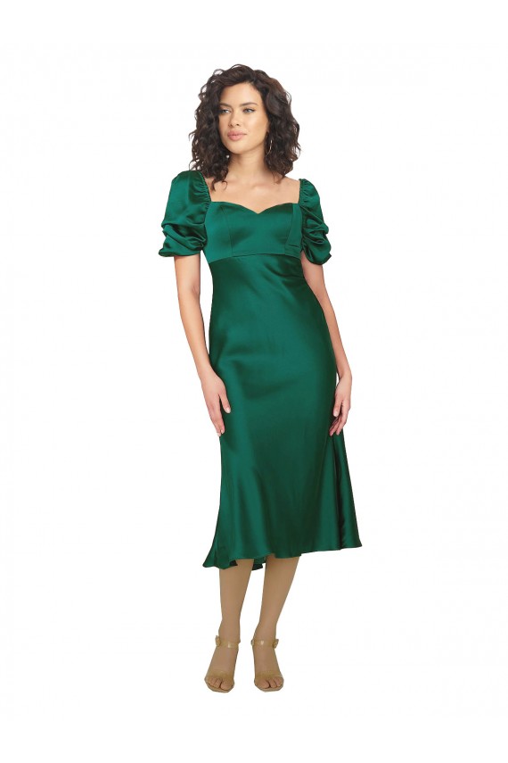 Ruched Sleeve Silky Satin Prom Dress UK Clearance