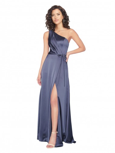 Draped Silky Satin Prom Dress with Tied Waist UK Clearance