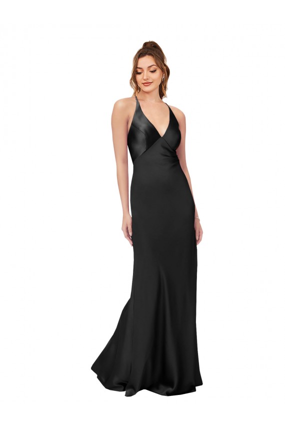 Cowl Back V-Neck Silky Satin Prom Dress UK Clearance