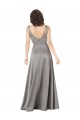 Plunging V-Neckline Long A-Line Silky Satin Prom Dress UK Clearance