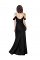 Off the Shoulder Sleeves Silky Satin Prom Dress with Skirt Slit UK Clearance