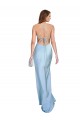 Open Back with Ties Cowl Neck Sheath Silky Satin Long Bridessmaid Dress UK Clearance