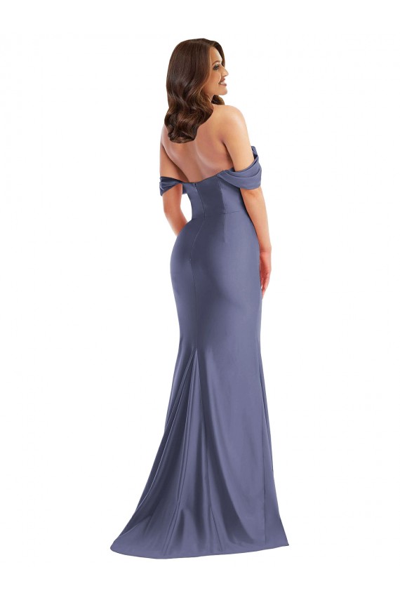 Off the Shoulder Corset Silky Satin Mermaid Prom Dress with Side Slit UK Clearance
