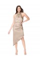 Silky Satin High Low Midi Length Cocktail Prom Dress / Homecoming Dress with Asymmetric Skirt UK Clearance