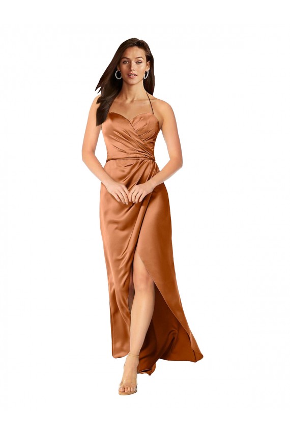 Faux-Wrap Skirt Silky Satin Prom Dress UK Clearance