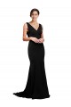 V-Neck Full Length Silky Satin Prom Dress with Soft Cowl Neck and Sweep Train UK Clearance
