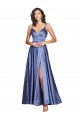 Deep V-Neck Sweetheart Long Silky Satin Prom Dress with Thigh High Slit UK Clearance