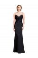 Long Chiffon Prom Dress with Lace Bodice and Curved V-Neckline UK Clearance