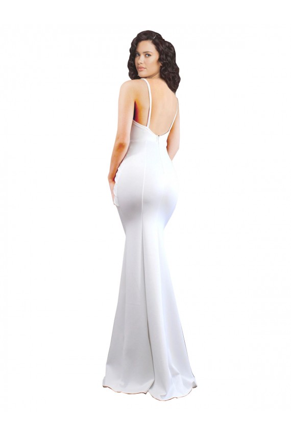 Fishtail Shape Spaghetti Straps Open Back Crepe Prom Dress with Ruffles UK Clearance