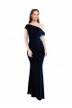 Draped Off the Shoulder Fitted Crepe Prom Dress UK Clearance