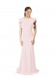 Low V-Back Long Mermaid Crepe Prom Dress with Ruffled Sleeves UK Clearance