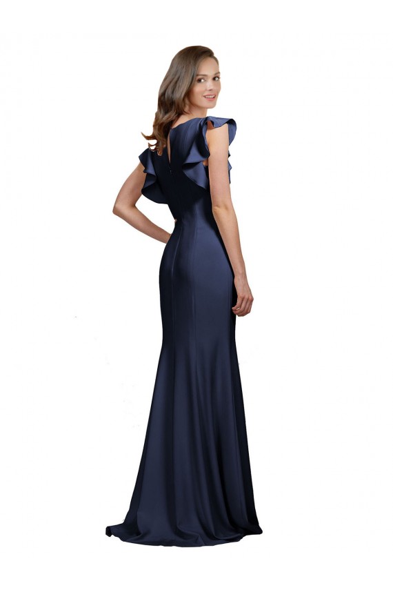 Sleeveless Crepe Prom Dress with Cascading Ruffle and Keyhole Back UK Clearance
