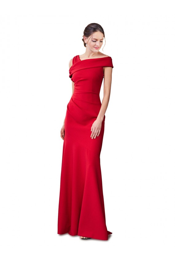 Sleeveless Ruched Crepe Mermaid Prom Dress with Off The Shoulder Detail UK Clearance