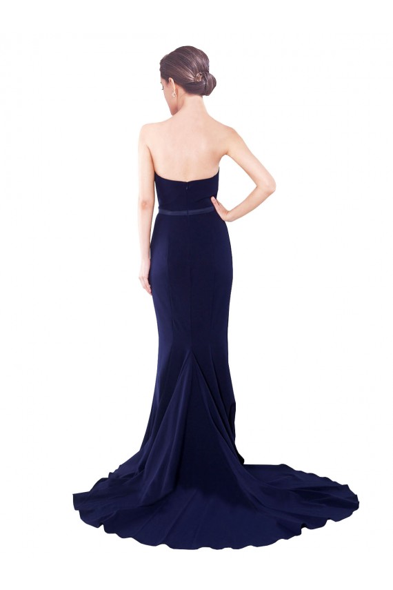Strapless Sweetheart Neckline Crepe Prom Dress with Satin Waistband UK Clearance
