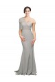 Long Sweep Train Sweetheart Crepe Prom Dress with Tulle One Shoulder UK Clearance