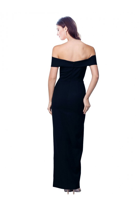 Off the Shoulder Long Full Length Crepe Prom Dress with Side Split UK Clearance