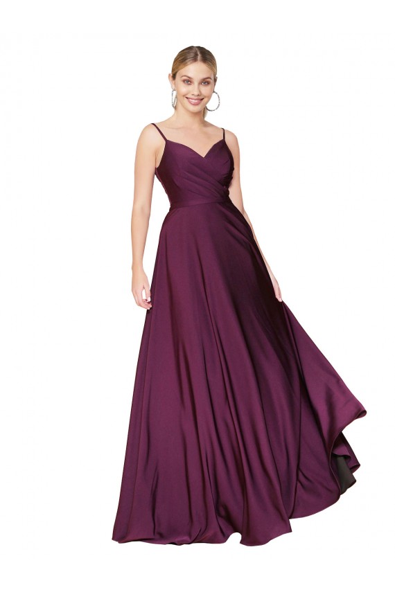 High Neck Spaghetti Straps Long V-Back Crepe Prom Dress UK Clearance