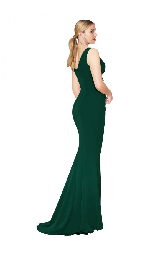 V-Neck Floor Length Long Crepe Mermaid Prom Dress UK Clearance