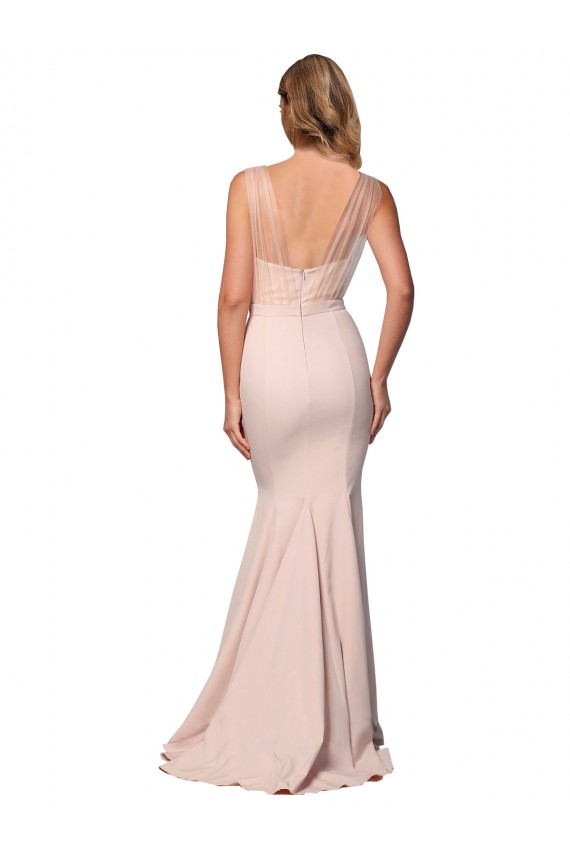 Full Length Sweetheart Crepe Prom Dress with Tulle Overlay UK Clearance