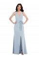 Open Back Halter Maxi Crepe Prom Dress with Draped Bow UK Clearance