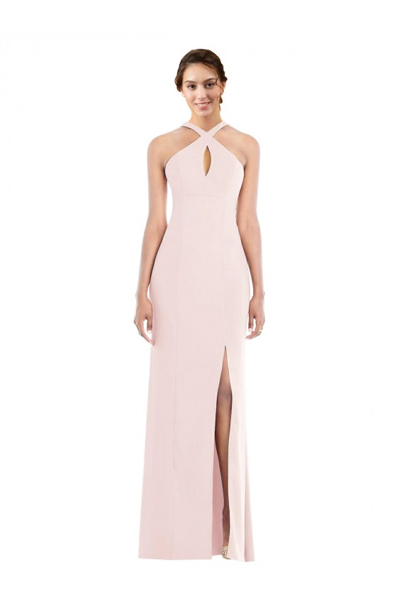 Criss Cross Halter Princess Line Trumpet Crepe Prom Dress UK Clearance