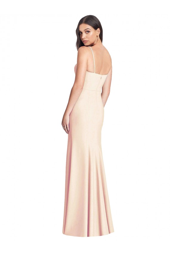 Seamed Bodice Crepe Trumpet Prom Dress with Front Slit UK Clearance