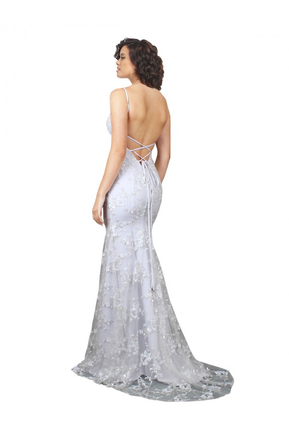 V-Neckline Backless Floral Patterned Sequin Formal Prom Dress UK Clearance