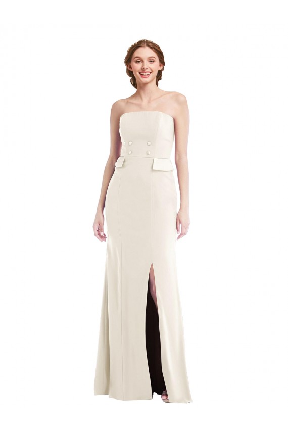 Long Strapless Tuxedo Maxi Prom Dress with Front Slit & Pockets UK Clearance