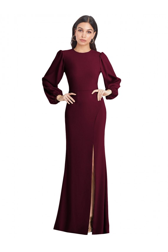 Puff Sleeves Long Maxi Briddesmaid Dress with Cutout Tie Back UK Clearance