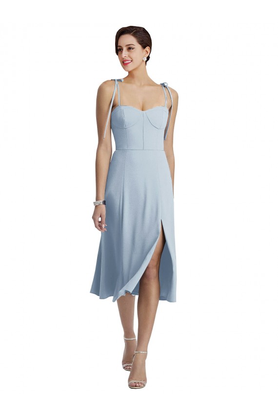 Midi Cocktail Length Bustier Crepe Prom Dress with Back Bow Straps UK Clearance