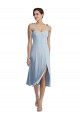 Midi Cocktail Length Bustier Crepe Prom Dress with Back Bow Straps UK Clearance