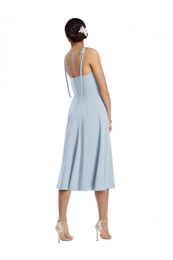 Midi Cocktail Length Bustier Crepe Prom Dress with Back Bow Straps UK Clearance