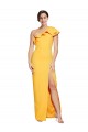 One Shoulder Floor Length Crepe Prom Dress with Thigh High Split UK Clearance