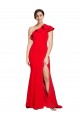 One Shoulder Long Sweep Train Crepe Prom Dress with Thigh High Split UK Clearance