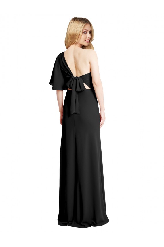 Pleated One Shoulder Flutter Sleeves Slim Crepe Prom Dress UK Clearance