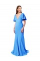 Short Sleeves Long V-Neck Crepe Prom Dress with V-Back UK Clearance
